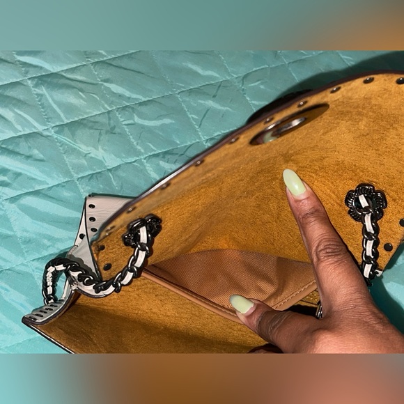 COACH Parker 18 With Rivets Gunmetal/Bone EUC whipstich whimsigoth - Picture 9 of 16